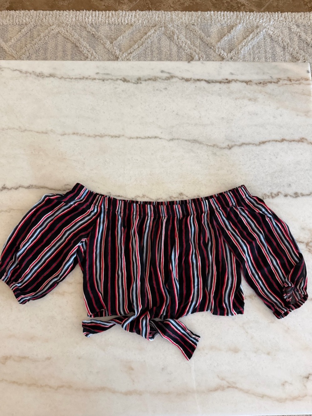 Ambiance Black, Pink & Blue Striped Off-Shoulder Tie Top